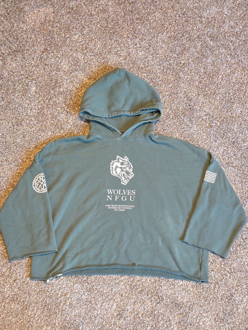DARC SPORT Wolves NFGU Green Cropped  Graphic Gym Hoodie